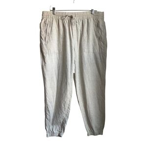 Athleta Large Beige Retreat Linen Jogger Pull On Pants Minimalist Lounge Wear